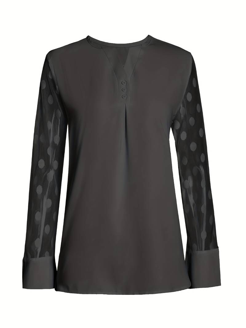 Roze® | Gebreide blouse met V-hals en knoopsluiting