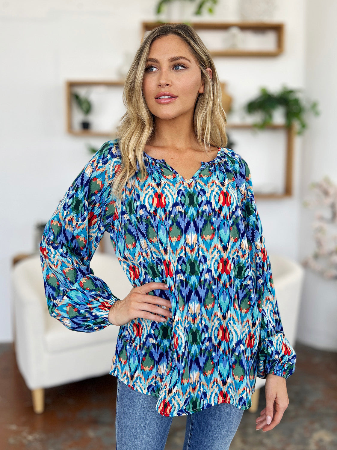 Rosario® | Full size blouse met ballonmouwen en print van Double Take