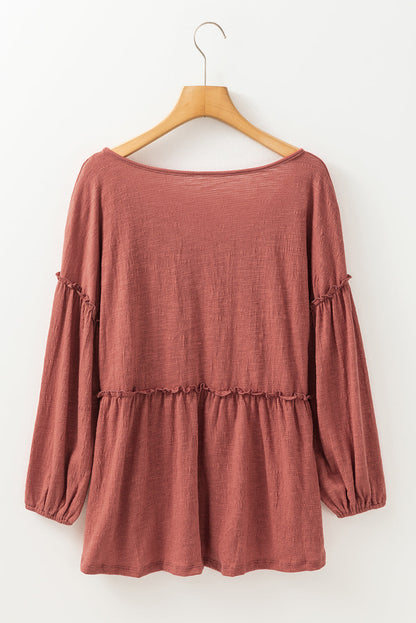 Irene® | Blouse met lange mouwen, ruches en V-hals