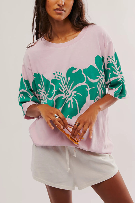 Selena® | T-shirt met korte mouwen, losse ronde hals en bloemenprint