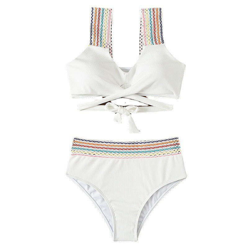 Lourdes® | Gekleurde bikini met gekruiste bandjes en hoge taille