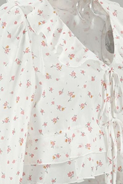 Lilia® | Blouse met ruches en bloemen en lange mouwen