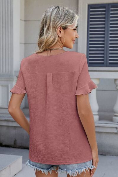 Marcia® | Blouse met ruches, V-hals en korte mouwen