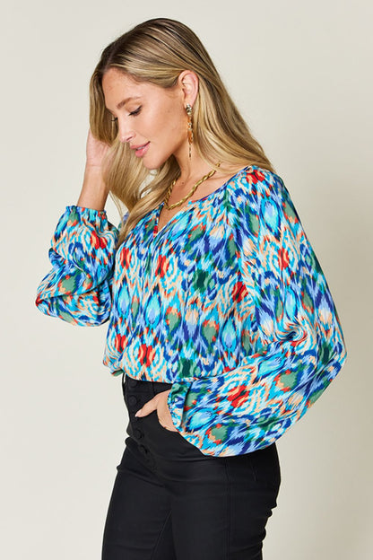 Rosario® | Full size blouse met ballonmouwen en print van Double Take