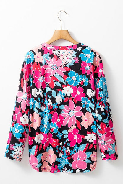 Constance® | Roze gebloemde blouse met V-hals en tabmouwen