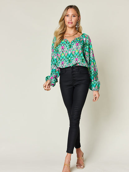 Rosario® | Full size blouse met ballonmouwen en print van Double Take