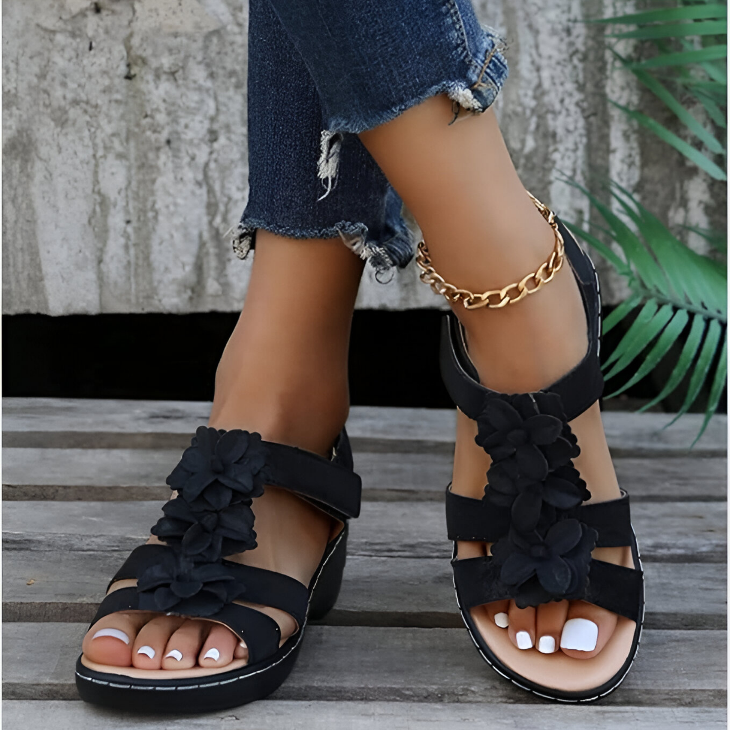 Penelope® | Sandalen met sleehak, retrocharme en orthopedische ondersteuning