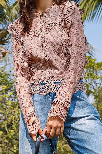 Martha® | Blouse met lange mouwen en all-over kant