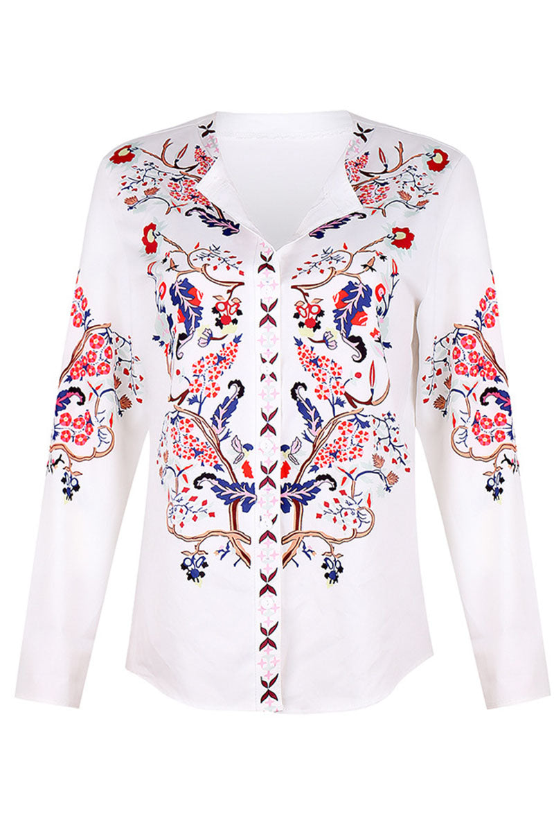 Cecilia® | Modieuze patchwork blouses met mandarijnkraag en straatprint