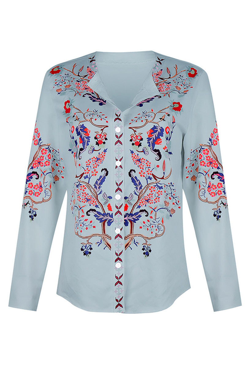 Cecilia® | Modieuze patchwork blouses met mandarijnkraag en straatprint