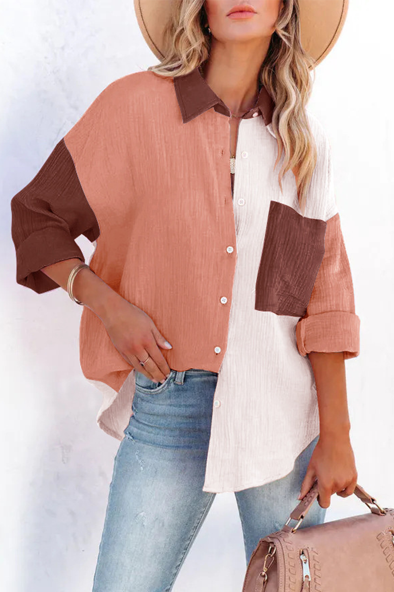 Alina® | Casual, effen patchworkblouses met omslagkraag