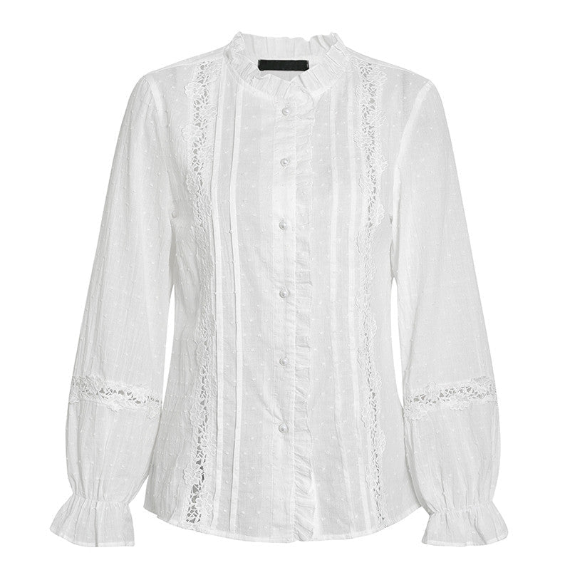 Dorlies® | Blouse met lange mouwen, ruches en holle achterkant