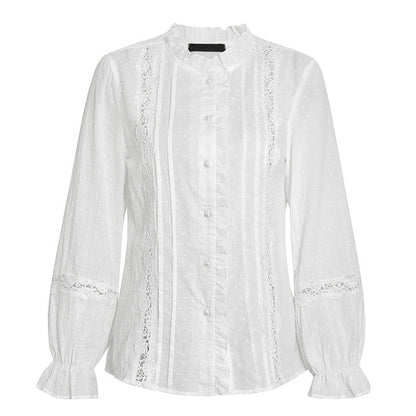 Dorlies® | Blouse met lange mouwen, ruches en holle achterkant