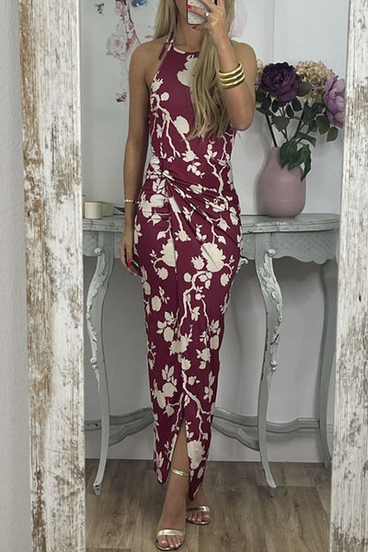 Jasmin® | Elegante halternekjurken met bloemenprint en split