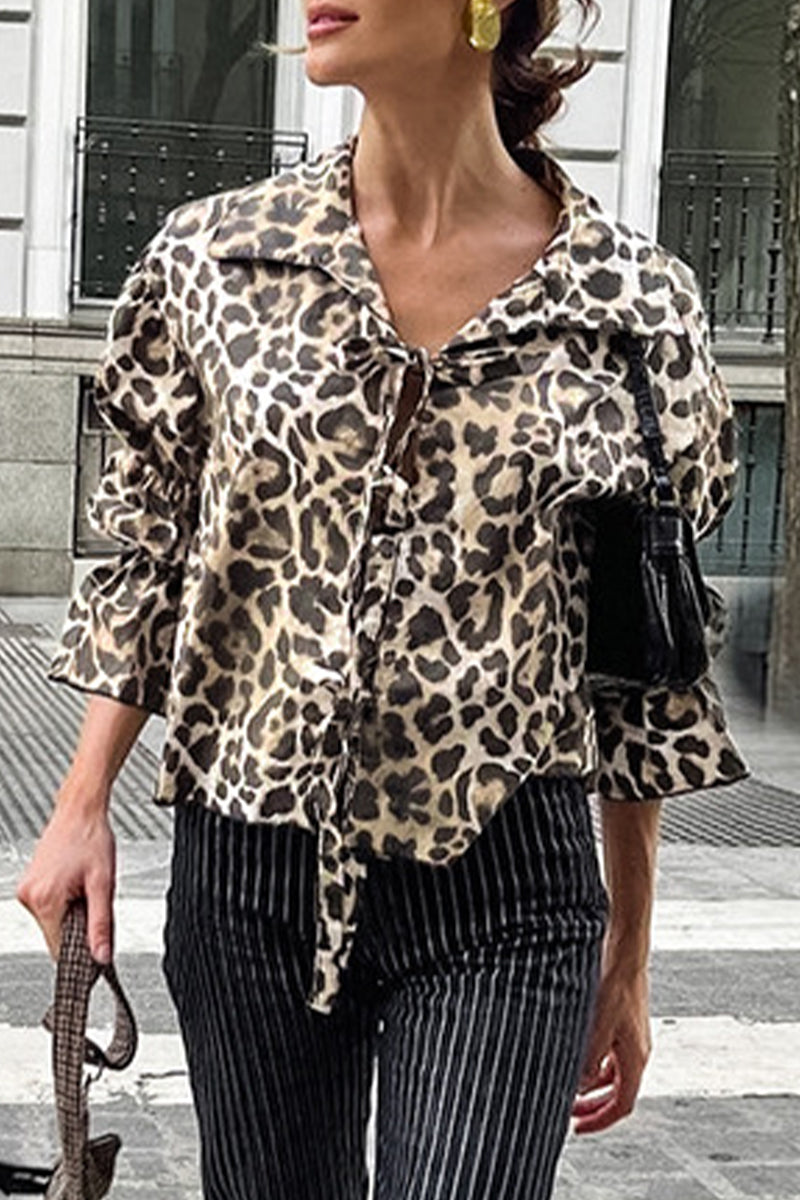 Freya® | Casual streetblouses met luipaardprint en veter- en omslagkraag