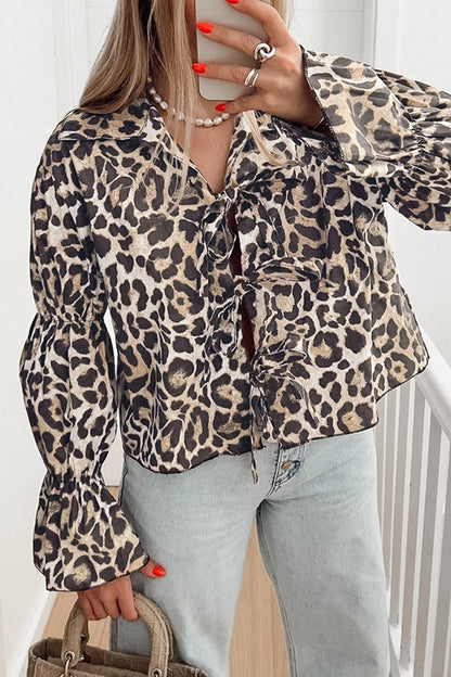 Freya® | Casual streetblouses met luipaardprint en veter- en omslagkraag