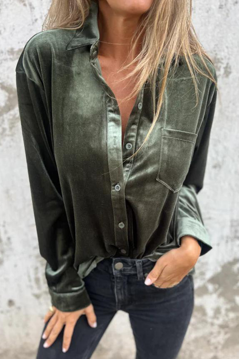 Dolores® | Casual effen blouses met zakgesp en omslagkraag