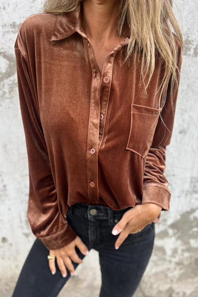 Dolores® | Casual effen blouses met zakgesp en omslagkraag