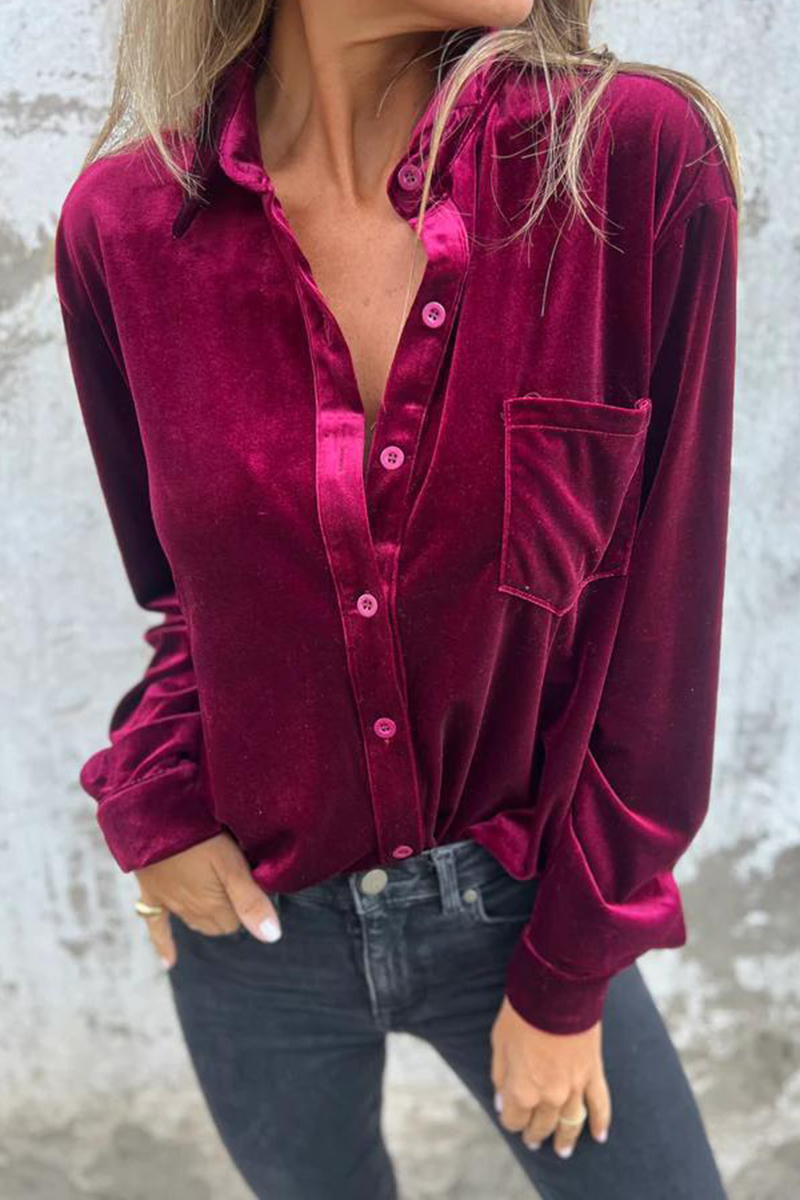 Dolores® | Casual effen blouses met zakgesp en omslagkraag