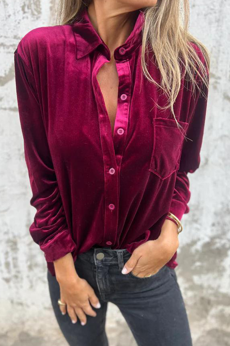 Dolores® | Casual effen blouses met zakgesp en omslagkraag