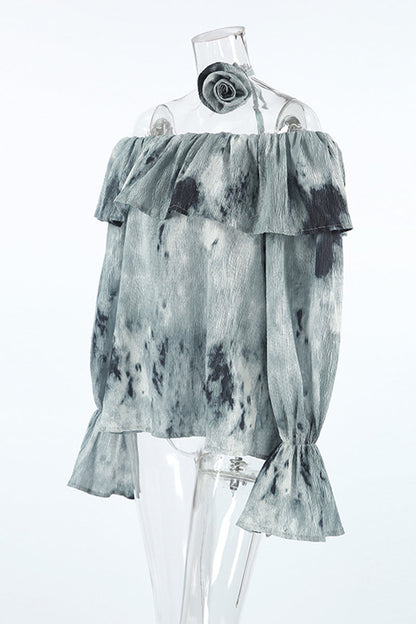 Salome® | Sexy tie-dye blouses met contrasterende bloemen en ruches op de schouder