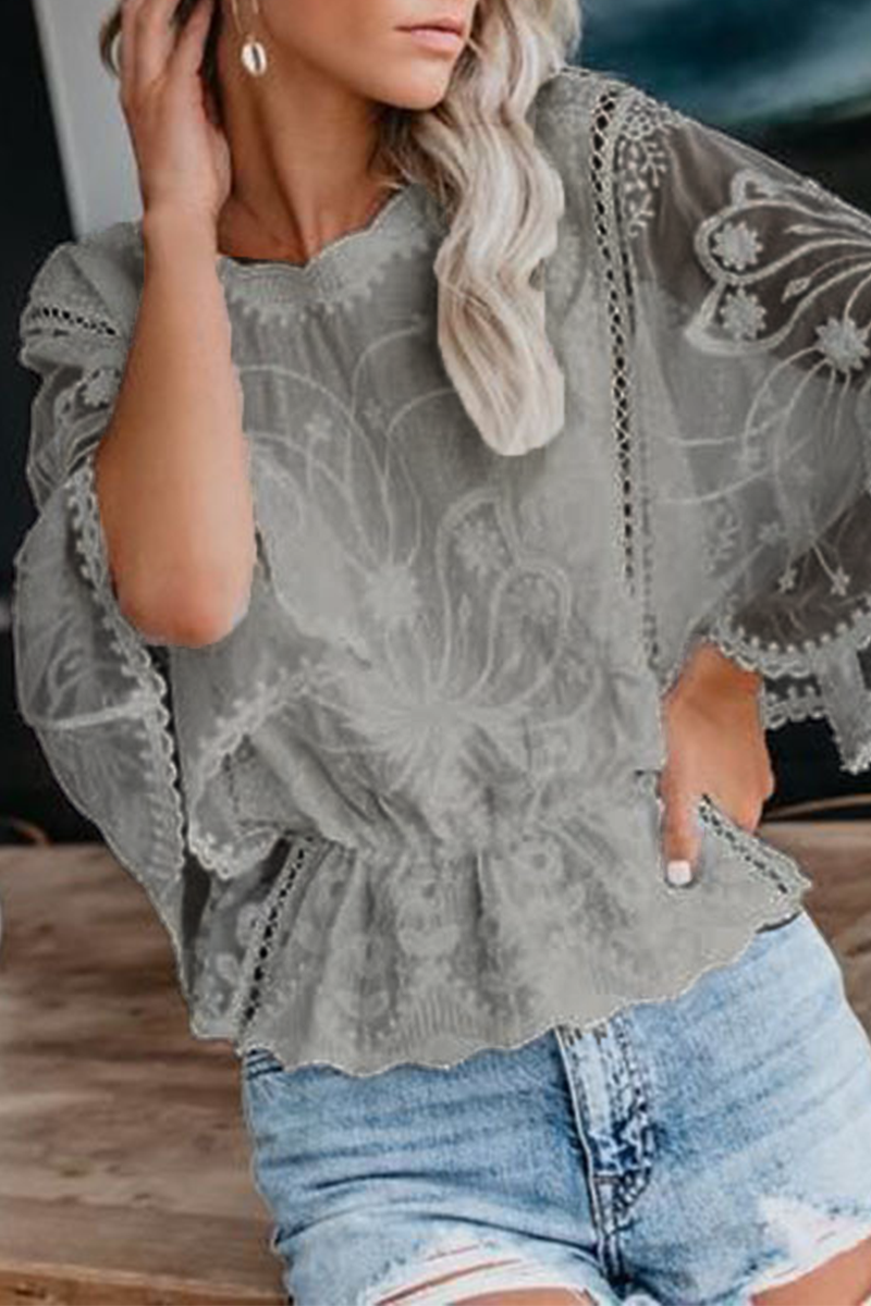 Gabriela® | Casual kanten blouses met effen kleur en O-hals (5 kleuren)