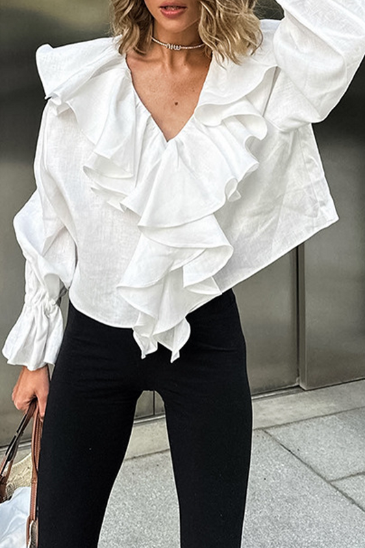 Miranda® | Casual effen blouses met ruches en V-hals