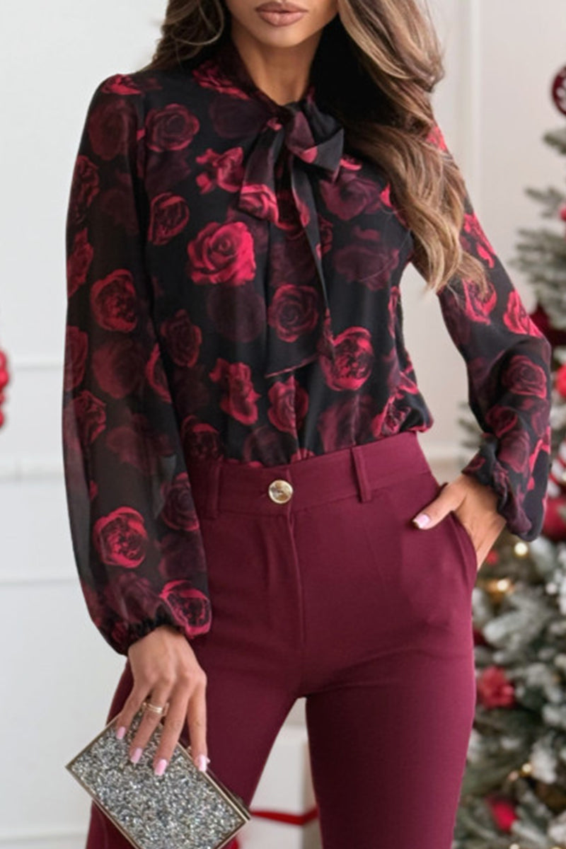 Guadalupe® | Elegante blouses met bloemenveter en contrasterende strikkraag (3 kleuren)