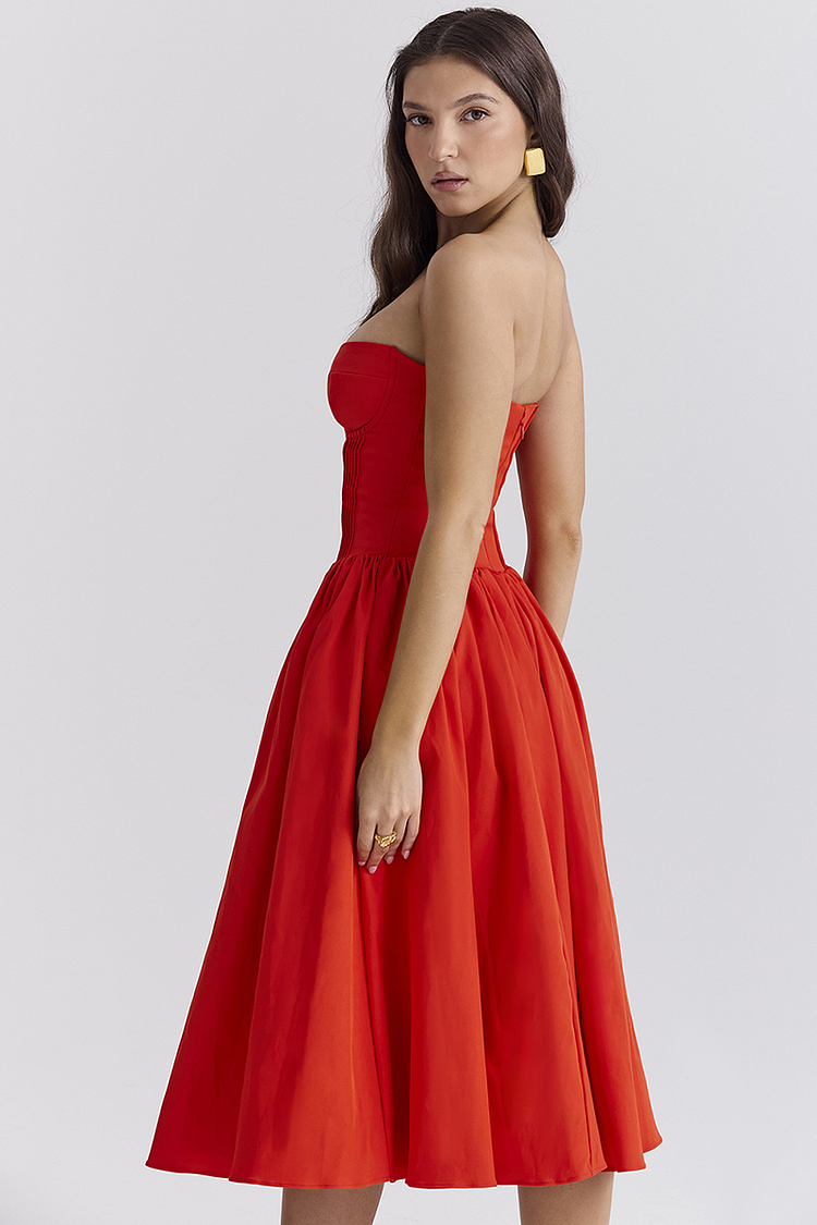 Lisa® | Strapless korset midi-jurk met geplooide zoom voor schoolbal en feest - rood