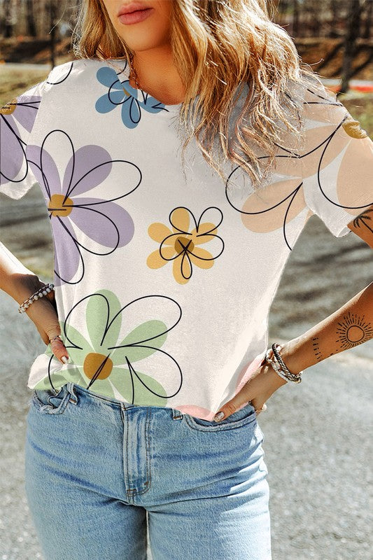 Viviana® | Zomers casual T-shirt met ronde hals en bloemenprint