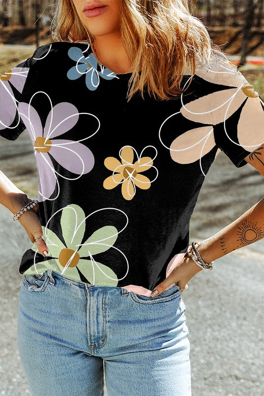 Viviana® | Zomers casual T-shirt met ronde hals en bloemenprint