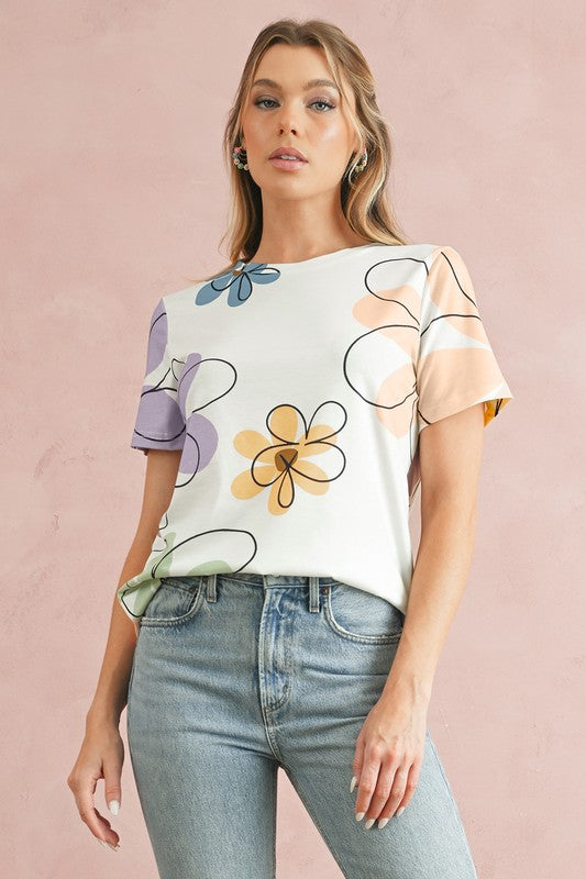 Valentina® | Zomers T-shirt met bloemmotief en ronde hals