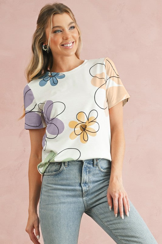 Valentina® | Zomers T-shirt met bloemmotief en ronde hals