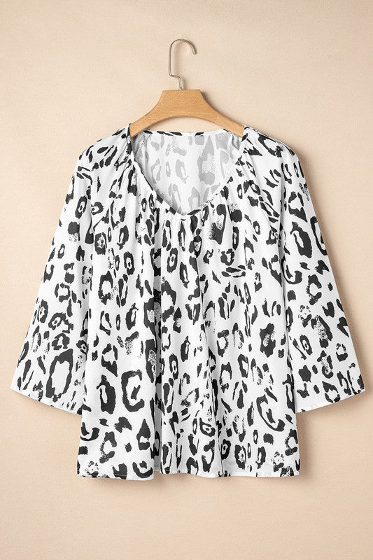 Geduld® | Blouse met luipaardprint, V-hals en 3/4 mouwen