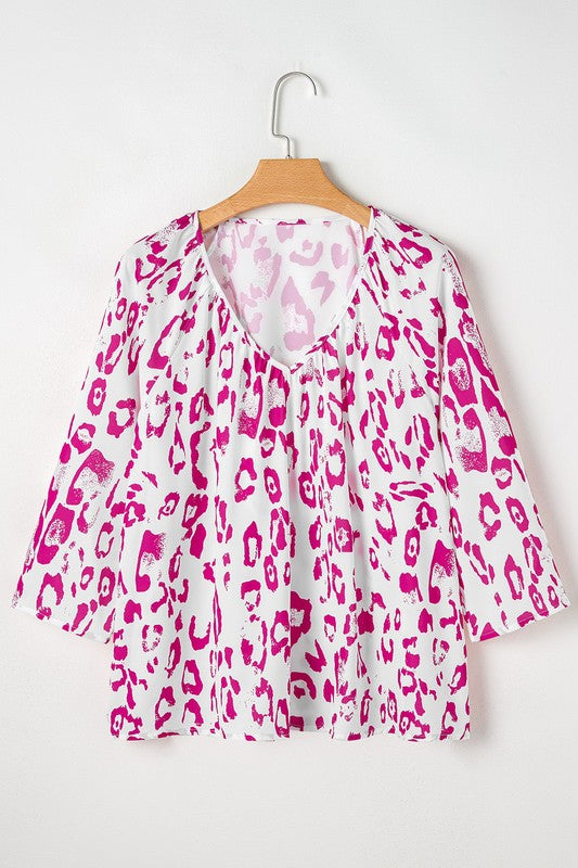 Geduld® | Blouse met luipaardprint, V-hals en 3/4 mouwen