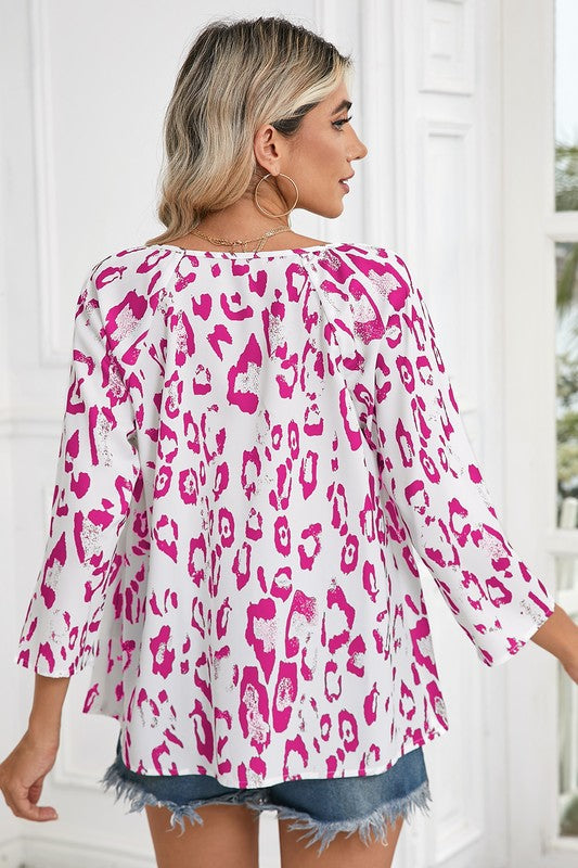 Geduld® | Blouse met luipaardprint, V-hals en 3/4 mouwen