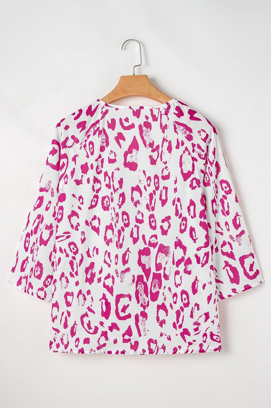 Geduld® | Blouse met luipaardprint, V-hals en 3/4 mouwen