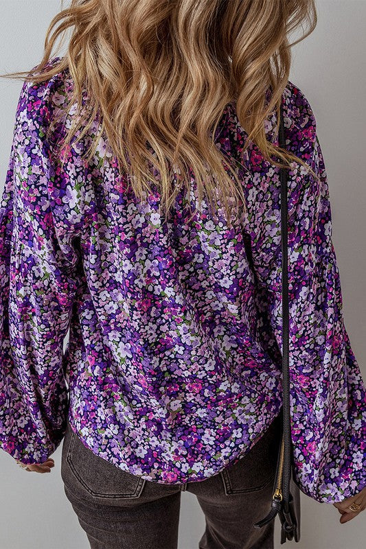 Meredith® | Boho-blouse met gebloemde split, V-hals en ballonmouwen