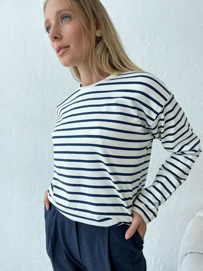 Olivia® | Gestreepte flânerblouse met lange mouwen