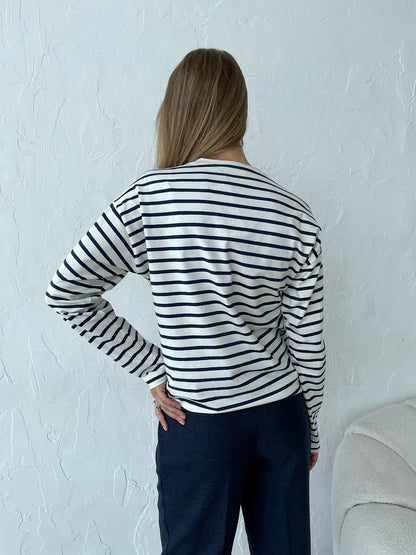 Olivia® | Gestreepte flânerblouse met lange mouwen