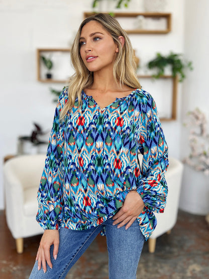 Rosario® | Full size blouse met ballonmouwen en print van Double Take