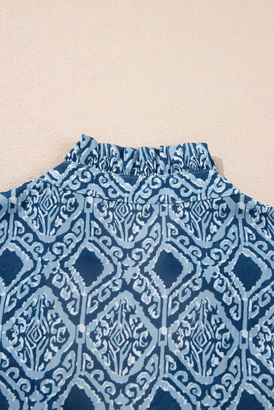 Perla® | Blouse met ruches, geometrische print en inkepingen