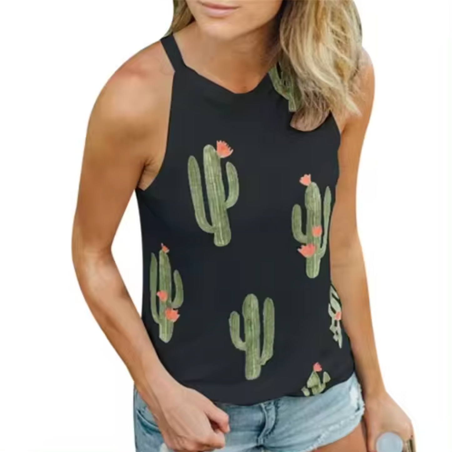 Monica® | Mouwloos t-shirt met cactusprint