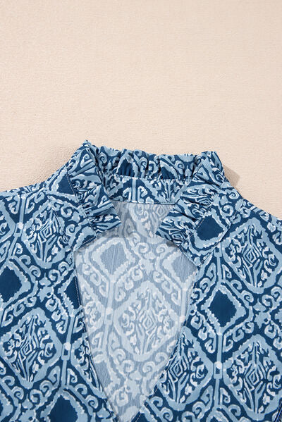 Perla® | Blouse met ruches, geometrische print en inkepingen