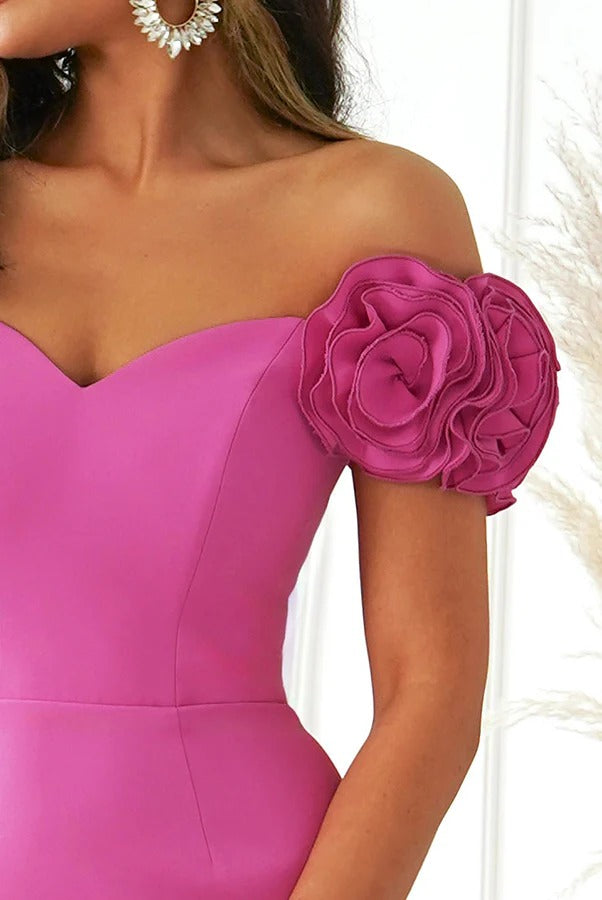 Romana® | Strapless midi-jurk met split, bloemendetail en hartvormige halslijn