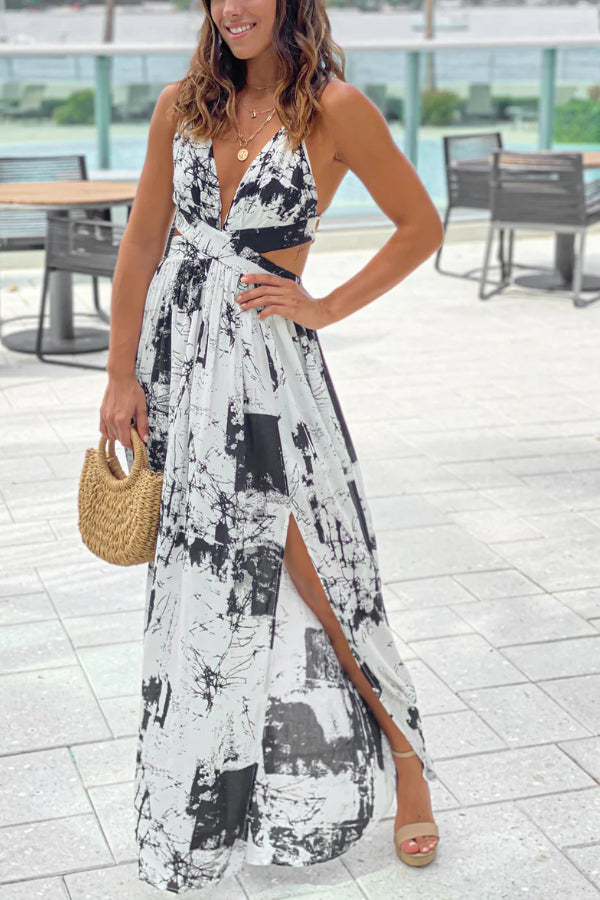 Ana Maria® | Off-white maxi-jurk met print en uitsparingen