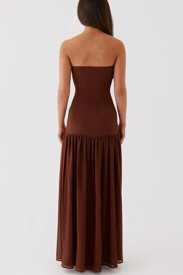 Lizzy® | Strapless semi-transparante maxi-jurk van patchworkchiffon