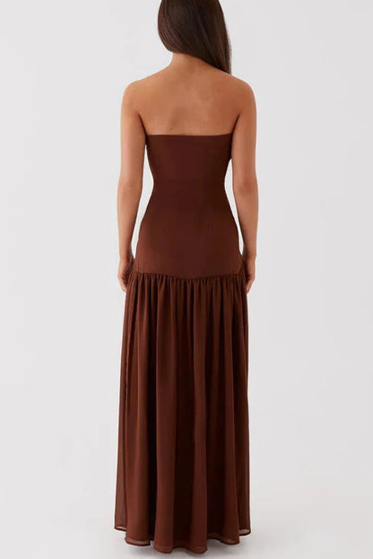 Lizzy® | Strapless semi-transparante maxi-jurk van patchworkchiffon