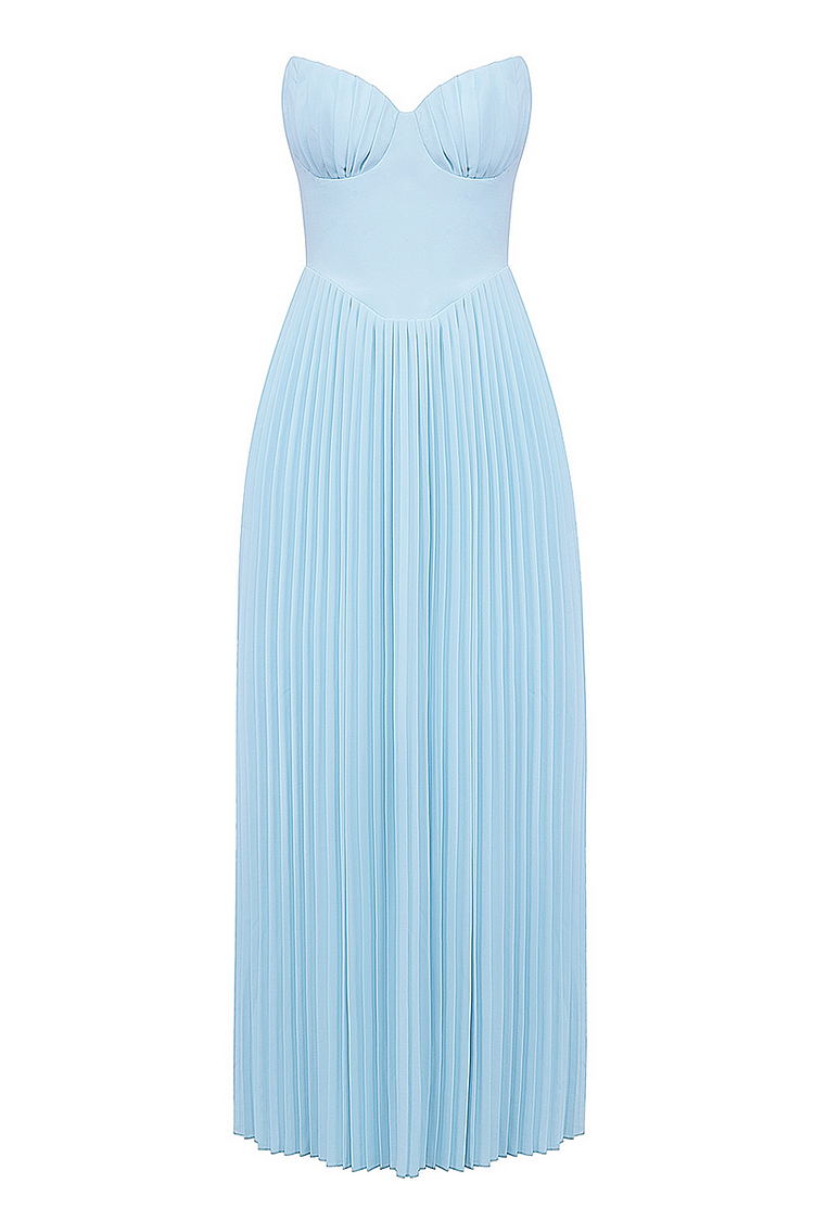 Lola® | Strapless geplooide maxi-jurk met cinch-taille - blauw [Pre-order]