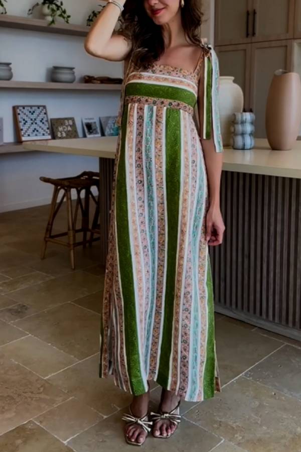 Xiomara® | Vintage maxi-jurk met gekleurde strepenprint